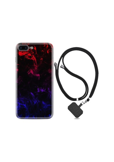 Apple Uyumlu iPhone 7 Plus 8 Plus Kılıf Boyun Askılı Blue Red Fire 1637