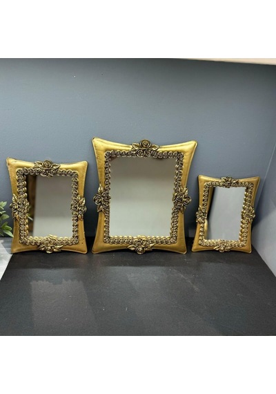 Peramari Dekoratif Polyester Üçlü Kare Ayna Takımı Gold Eskitme Gold Eskitme Diğer