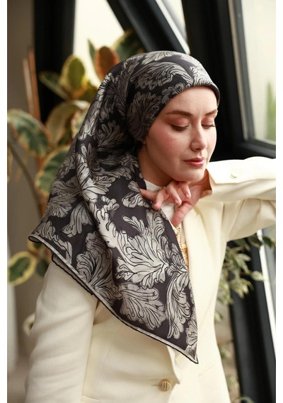 Silk Home Twill İpek Eşarp - 11468-03 Siyah Gri Siyah - Gri