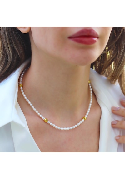 Yuvarlak Gold Kaplama Gümüş İnci Kolye Gümüş
