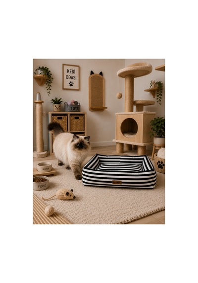 Kedi Ve Köpek Yatağı Kafa Destekli Kaydırmaz Taban Yıkanabilir Fermuarlı Minder %100 Boncuk Elyaf Siyah - 880945559 M