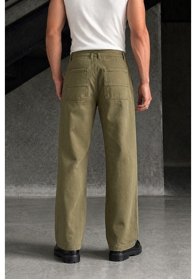 Tarz Cool Erkek Baggy Fit Old Money Cep Detaylı Pantolon Haki