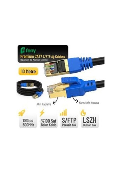 Feny Fn-cat7ls10 10gbps İnternet 600mhz 10 Metre Cat7 Gold Patch Kablo Yanmaz- Yüzde 100 Saf Bakır