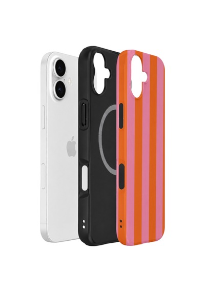 Apple iPhone Uyumlu 17 Vorian Çift Katmanlı Magsafe Kılıf Tangerine Rose Stripe