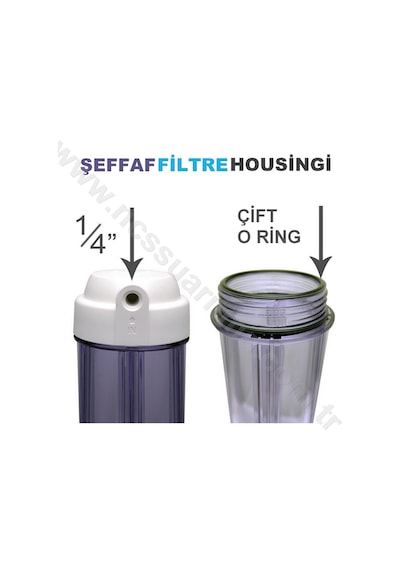 10 İnç Çift O-Ring'Li Su Arıtma Filtresi Kabı Şeffaf Housing