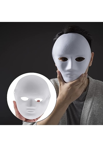 Beyaz Renk Boyanabilir Anonim Tam Yüz Cosplay Maske 24x18 Cm Çok Renkli