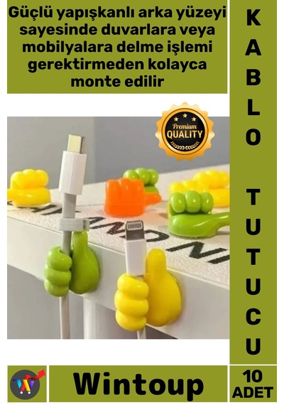 Kablotutucu Çok Amaçlı Yapışkanlı Duvar Askısı Düzenleyici Organizer El Şekil Kablo Tutucu 10 Adet