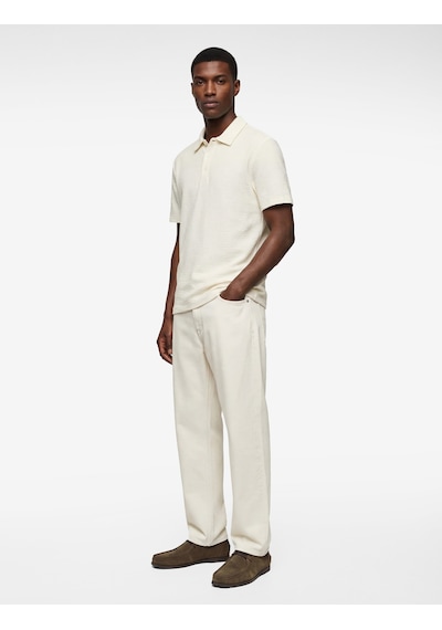 Koton Regular Fit Kısa Kollu Dokulu Pamuklu Polo Yaka Tişört Ekru 6sam10078mk
