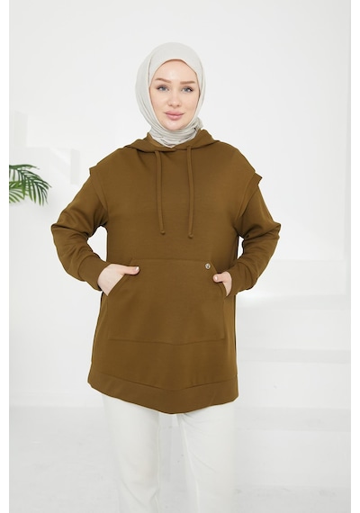 Armine Trend Kapüşonlu Önden Cepli Tunik-yağ Yeşili 24kt476 Yağ Yeşili