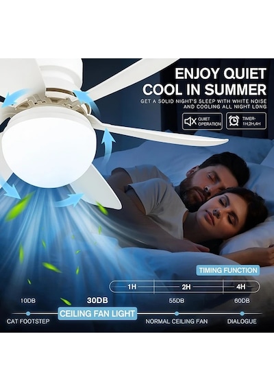 Wangxi Beyaz 30w Uzaktan Kumandalı Soketli Fan Işıklı 20 5in Akıllı Tavan Vantilatörü 3 Hız Ayarlı