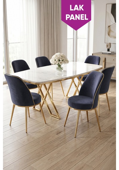 Peras Serisi 90x160 Lak Panel Beyaz Mermer Desen Gold Ayaklı Masa Takımı 6 Sandalye Beyaz Mermer Masa Antrasit Sandalye Peras Serisi 90x160 Lak Panel Beyaz Mermer Desen Gold Ayaklı Masa Takımı 6 Sandalye Beyaz Mermer Masa Antrasit Sandalye