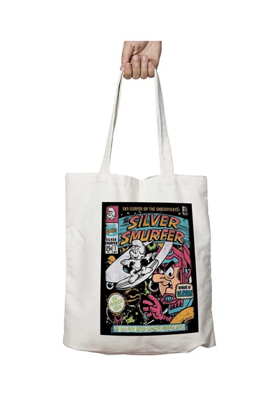 Art Hediye Silver Smurfer The Smurfs Silver Surfer İki Tarafı Kalıcı Baskılı Yıkanabilir Çanta Çok Renkli
