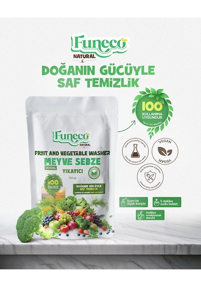 Funeco Natural Meyve & Sebze Yıkayıcı 350g 100 Kullanımlık - Bitki Ve Mineral Bazlı Temizleyici Toz 350 G