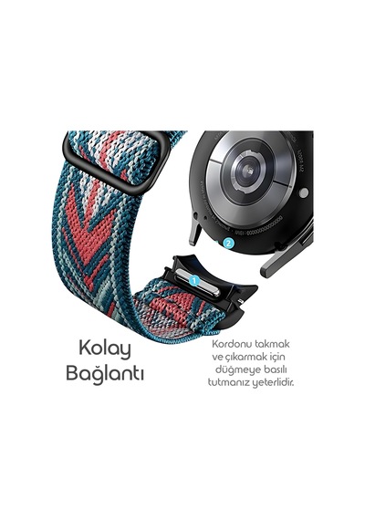 One-click Elastik Bohem Serisi 20mm Kordon Samsung İle Uyumlu Galaxy Watch 7/6/5/4/fe Serisi İçin Kumaş Kayış 40mm/44mm Watch 6/4 Classic 47/43/42mm Ve Watch 5 Pro 45mm Uyumlu Çok Renkli