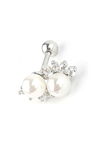 Zirkon Taş Detaylı İncili 925ayar Gümüş Tragus Kıkırdak Helix Piercing 06113735