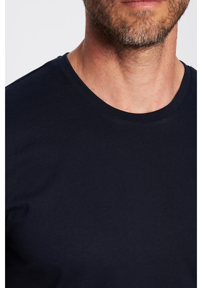 Tudors Unisex Slim Fit Dar Kesim %100 Pamuk Yumuşak Dokulu Lacivert Bisiklet Yaka Tişört-31081 Lacivert