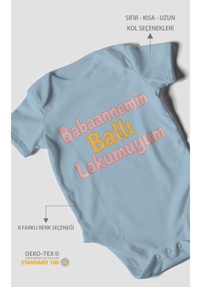 Morivokids Babaannemin Ballı Lokumuyum Kısa Kollu Bebek Body %100 Pamuk Bebe Mavisi
