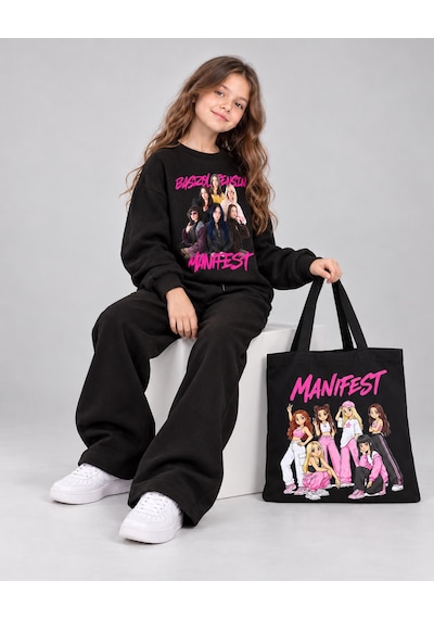 Kokoş Bebe Manifest Baskılı Çantalı 3 Lü Kız Çocuk Eşofman Takımı - 5/16 Yaş - 31976 Çok Renk