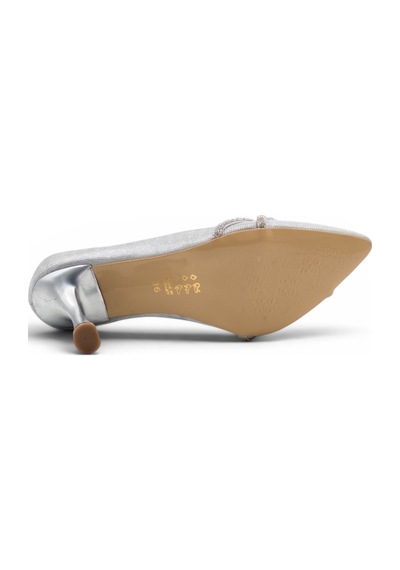 Modapol 0203 Simli Taşlı Kadın Stiletto Gümüş