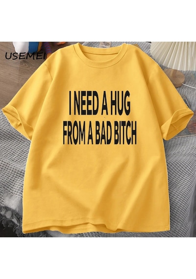 Flood Of Style Ben Kötü Bir T-shirt Erkekler Pamuk Kısa Kollu T Shirt Ummer Baskı Rahat Baskılı Tişört Erkek Sarı