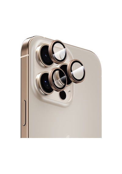 Apple Uyumlu   iPhone 16 Pro Max Parlama Önleyici Benks Glass Warrior Metal Kamera Lens Koruyucu Titanyum-gold