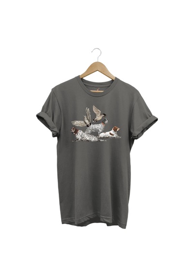 Avcılık Hunting Fermalı English Setter Ve Çulluk Baskılı %100 Pamuk Regular Fit Gri T-shirt Gri