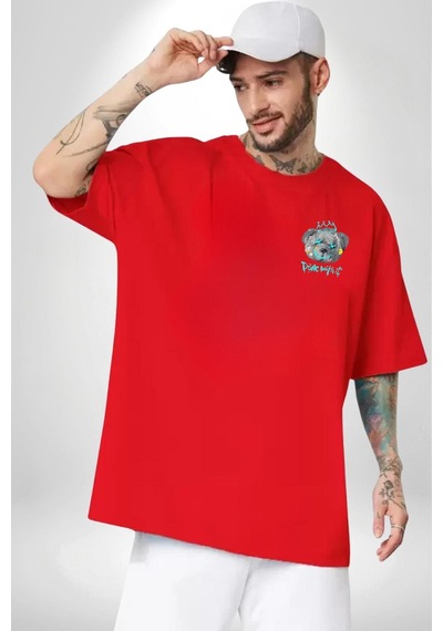 Yalnız Kırmızı Oversize Unisex Ön Ve Sırt Baskılı Tişört Kırmızı