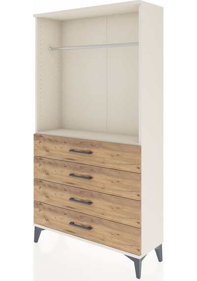 Arges Dolap Tek Raflı 4 Çekmeceli Tek Askılı 88x30x163 Aytaşı-çam Aytası