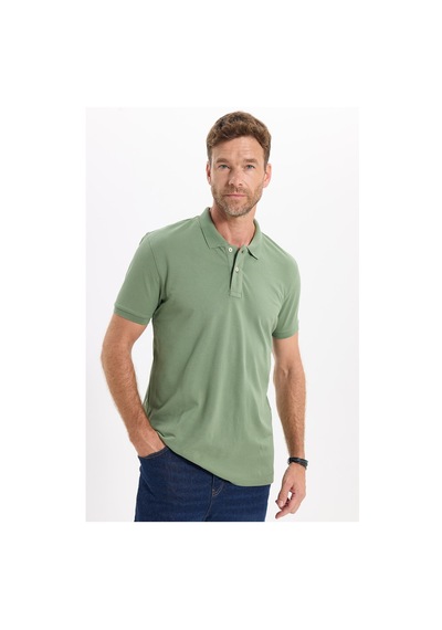 Tudors Erkek Slim Fit Dar Kesim Premium Seri %100 Pamuk Yumuşak Dokulu Merserize Yeşil Polo Yaka Tişört-50941