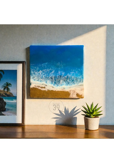 Akdeniz Esintili Epoksi Okyanus Duvar Tablosu El Yapımı Reçine Sanatı 25x25 Cm / 30x30 Cm 1 Adet