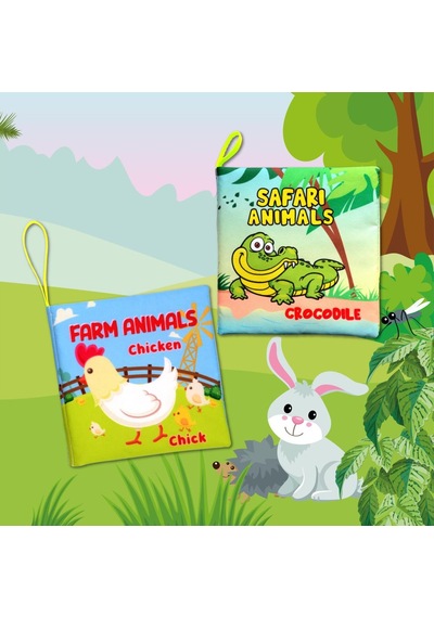 2 Kitap Tox Ingilizce Çiftlik Hayvanları ve Safari Hayvanları Kumaş