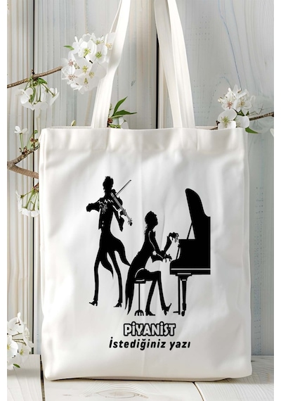 Art Hediye Piyanist Baskılı Bez Omuz Çantası Kişiye Özel Model 4 Çok Renkli