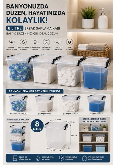 Freshbox 8 Litre Premıum Kilitli Erzak Saklama Kabı Diğer