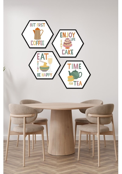 Dekorize Mdf Tablo Seti 4 Parça 3 Mm - Mutfak Ve Kafeler İçin Hexagon Altıgen Tablo - Ht001 25 X 25