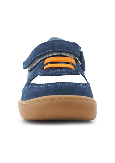 Rakerplus Bob Hakiki Deri Lacivert Beyaz Barefoot Cırtlı Lastikli Bebek Sneaker Ayakkabı Lacivert