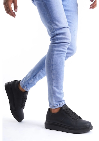 Slw151 Boost Bağcıklı Cilt Erkek Günlük Sneaker Ayakkabı St Siyah Siyah