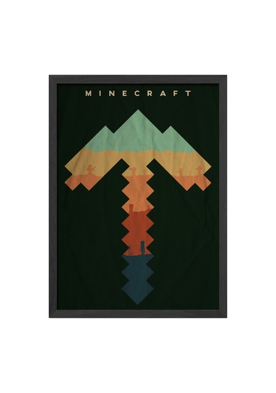 Minecraft Siyah Ahşap Çerçeveli Poster, Dekoratif Oyun Duvar Tablosu