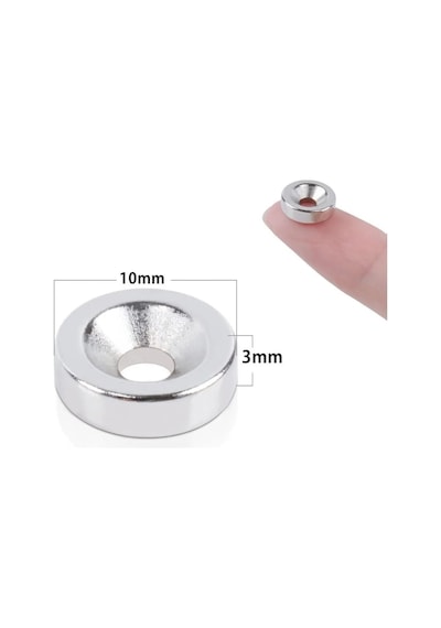 5 Adet 10mm X 3mm Havşa Delikli Güçlü Neodyum Mıknatıs