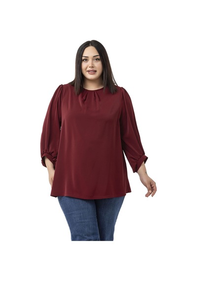 Disentis Modest Büyük Beden Yuvarlak Yaka Truvakar Büzgülü Kollu Rahat Kesim Bordo Bluz Bordo Disentis Modest Büyük Beden Yuvarlak Yaka Truvakar Büzgülü Kollu Rahat Kesim Bordo Bluz Bordo