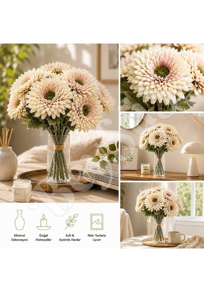 Yapay Çiçek Kasımpatı Buketi 49 Cm Ekru