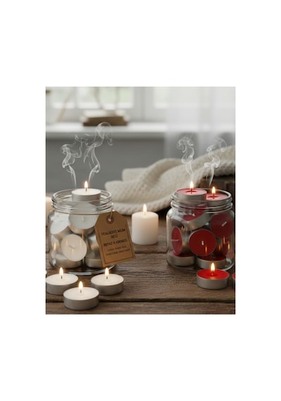 20'li Tealight Mum Seti - Beyaz Veya Kırmızı 2-4 Saat Yanma Süresi Kırmızı