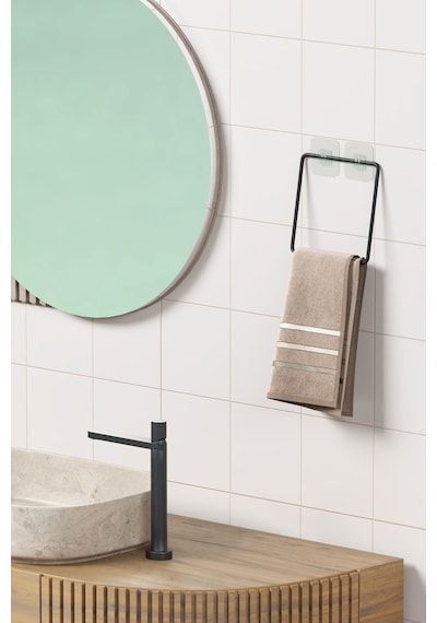 Zabata Yapışkanlı Havluluk Siyah Havlu Askısı Metal Havlu Tutacağı Banyo Mutfak Havluluğu Minimal Siyah
