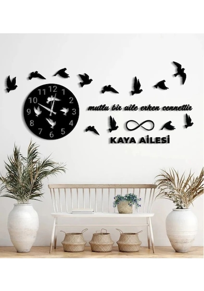 Kişiye Özel Kuş Tasarımlı Dekoratif Duvar Saat+ısim Bildirin