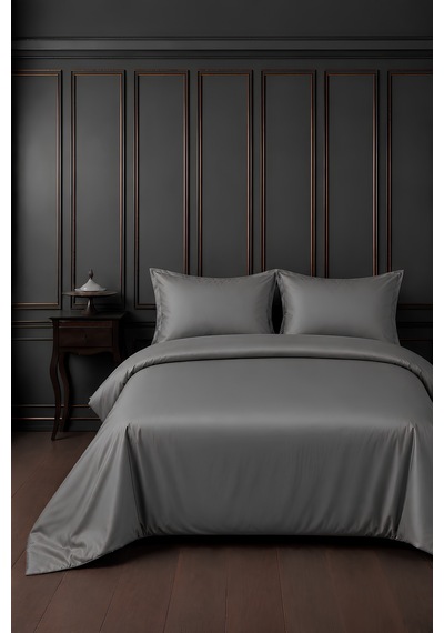 %100 Pamuk Saten Koyu Gri 83 Tel-125 Gsm Çift Kişilik Nevresim Takımı