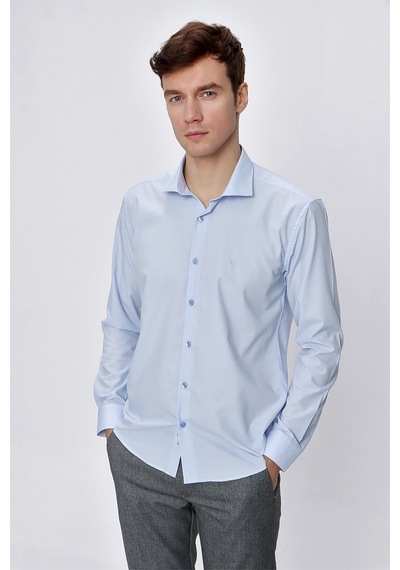 MORVEN  Erkek Buz Mavisi Basic Slim Fit Dar Kesim Gömlek Mavi