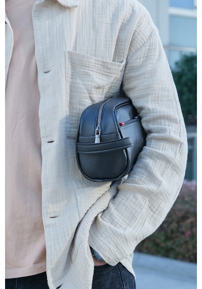 Newısh Polo Accessorıes Erkek Siyah Suya Dayanıklı Suni Vegan Deri Traşlık Bakım Seyahat El Çantası Portföy/clutch Siyah