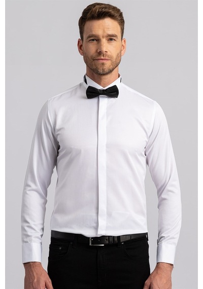 Tudors Slim Fit Ata Yaka Erkek Beyaz Gömlek-1028-beyaz Beyaz