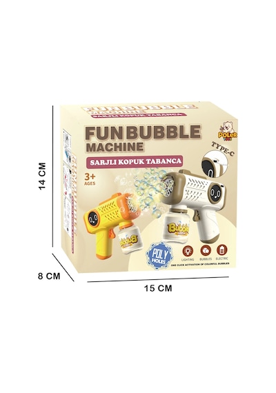Şarjlı Baloncuk Tabancası Işıklı Otomatik Köpük Balon Makinesi Bubble Gun Sarı