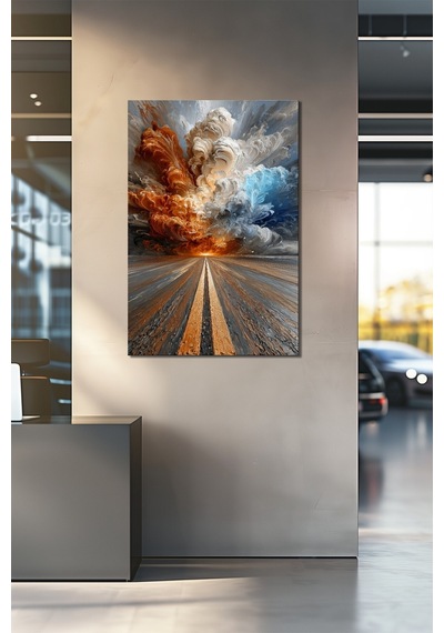 Soyut Yol Ve Fırtına Manzara Baskılı Cam Tablo Modern Dinamik Uv Baskı Dekor