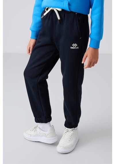 Tommylife Tommy Life Lacivert Pamuklu Kalın İçi Tüylü Yumuşak Dokulu Standart Fit Baskılı Erkek Çocuk Eşofman Alt - 1122 Lacivert